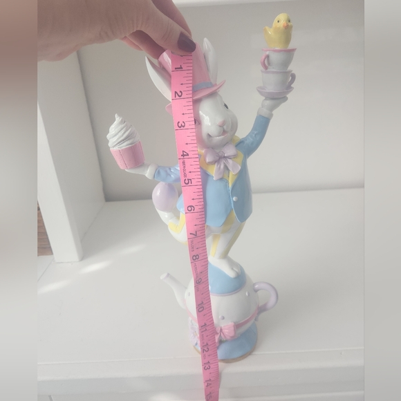 Easter Bunny Mad Hatter Balancing On A Teapot Spring Decor 14 In - Picture 10 of 10